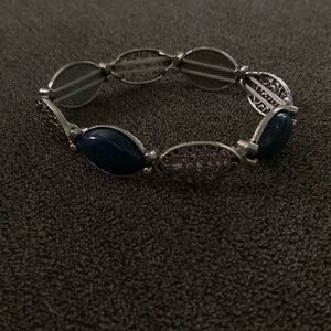 Silver and Blue Oval Bracelet